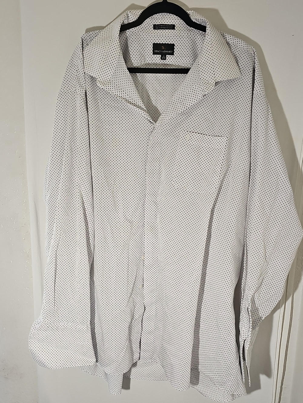 Stacy Adams White Dress Shirt with Black Microdot Pattern
